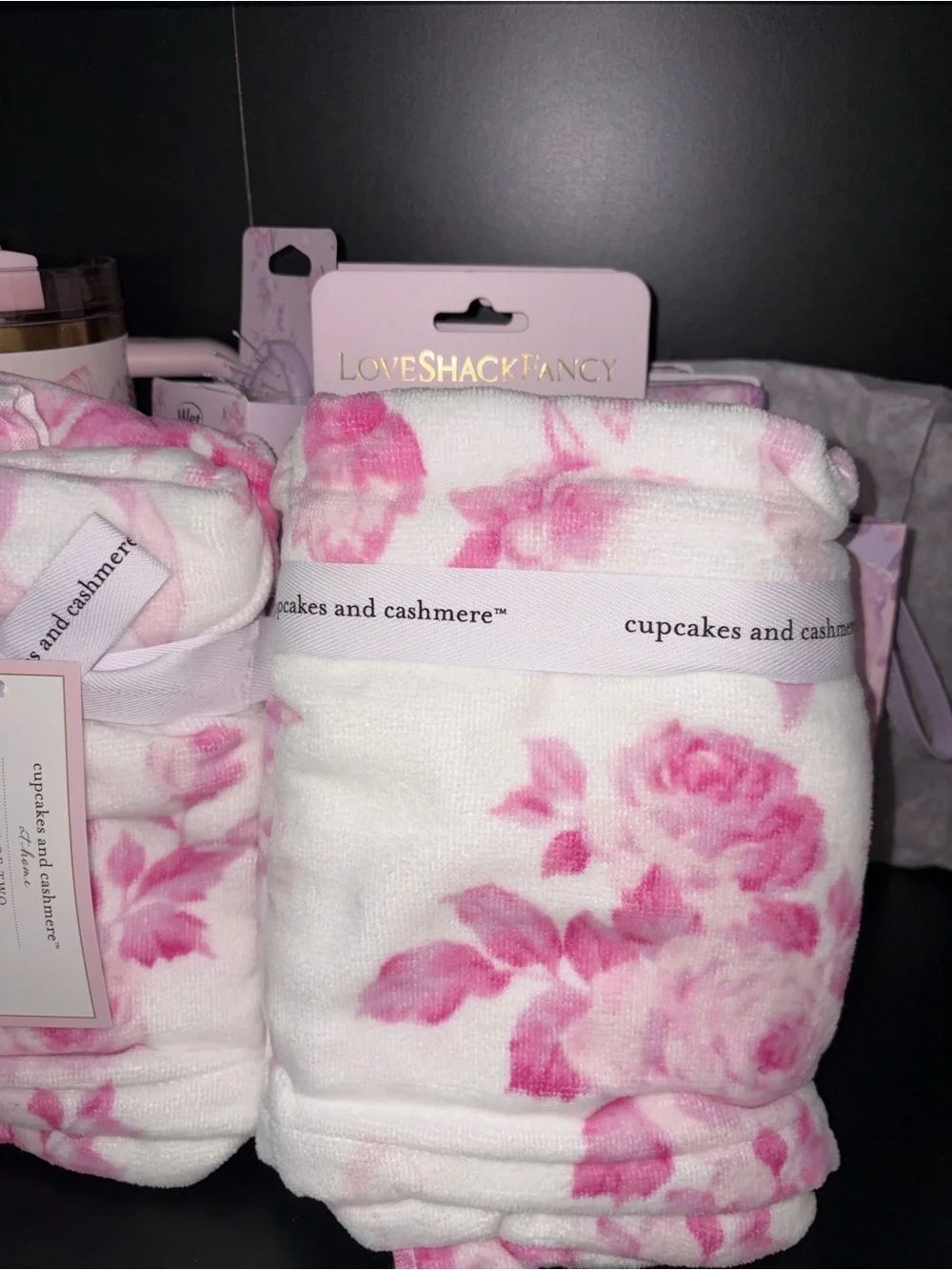 Cupcakes & Cashmere pink floral hand towels set